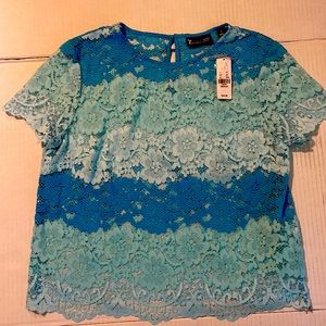 New York & Company. Lace blue tee. Medium .
